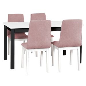 Rozkládací stůl se 4 židlemi - AL05, Barva dřeva: bílá-L, Potah: 19 - Jasmine 61, Barvy nožiček: černá, Barvy nožiček: Bíla