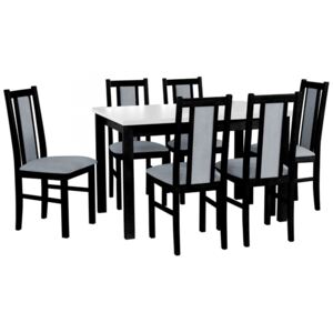 Rozkládací stůl se 6 židlemi - AL12, Barva dřeva: černý, Barva dřeva: bílá-L, Barvy nožiček: černá