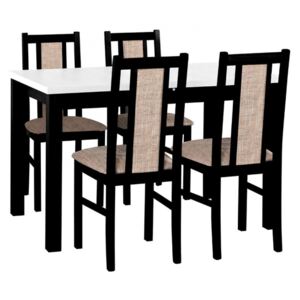 Rozkládací stůl se 4 židlemi - AL11, Barva dřeva: černý, Barva dřeva: bílá-L, Barvy nožiček: černá