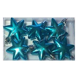 Vánoční ozdoby hvězda 5 cm sada 6 ks tyrkysově modré lesklé