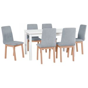 Rozkládací stůl se 6 židlemi - AL37, Barva dřeva: Přírodní buk, Potah: 16 - Jasmine 90