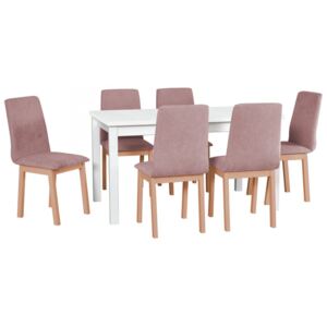 Rozkládací stůl se 6 židlemi - AL37, Barva dřeva: Přírodní buk, Potah: 19 - Jasmine 61
