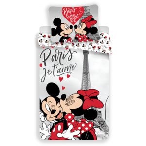 Dětské bavlněné licenční povlečení Mickey a Minnie v Paříži 140x200