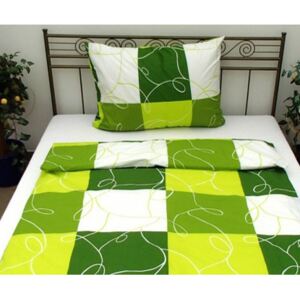 Výprodej povlečení bavlna francie šachy zelené 200x220 cm, 2x 70x90 cm