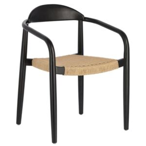 Černá dřevěná jídelní židle LaForma Glynis s područkami s béžovým proplétáním