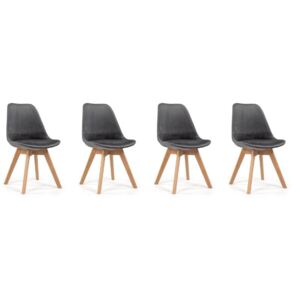 NewHome Sada sametových židlí skandinávský styl GREY Glamor 3 + 1 ZDARMA