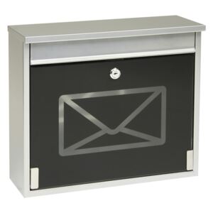 Ocelová poštovní schránka s černým sklem stříbrná - BK.60.CG.S