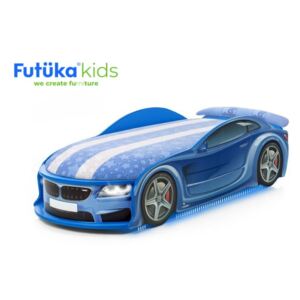 Postýlka auto UNO F-BMW modrá, "S-Alcantara", LED světla, Spodní světlo, Spojler
