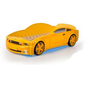 Postel auto LIGHT 3D F-Mustang žlutá, LED světla, Spodní světlo