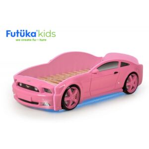 Postel auto LIGHT 3D F-Mustang růžová, LED světla, Spodní světlo