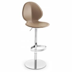 Calligaris Otočná barová židle Basil, kov, regenerovaná kůže, CS1356-LHS Podnoží: Matná ocel (kov), Sedák: Regenerovaná kůže - Grey (šedá)