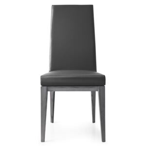 Calligaris Vysoká židle Bess, kov, pravá kůže, CS1294-LH Podnoží: Kouřový jasan (dřevo), Sedák: Pravá kůže měkká - Black (černá)