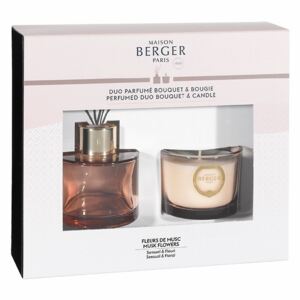 Maison Berger Paris dárková sada Duo Mini - aroma difuzér s náplní + vonná svíčka, Květy pižma
