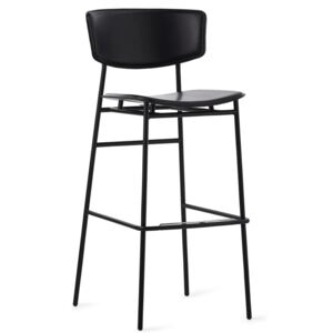 Calligaris Barová židle Fifties, kov, pravá kůže, v.80 cm, CS1865-LH Podnoží: Matný černý lak (kov), Sedák: Pravá kůže silná - Black (černá)