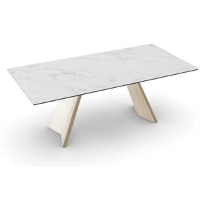 Calligaris Jídelní stůl Icaro, sklokeramika, CS4115-RC Rozměr: 200x100 cm, Deska: sklokeramika White Marble lesklá, Báze (rám+nohy): Přírodní dub (dřevo)