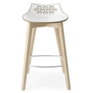 Connubia Barová židle Jam, dřevo, plast, výška sedu 65 cm, CB1485 Podnoží: Bělený buk (dřevo), Sedák: Plast lesklý – Bicolor - Bílá – nugátová