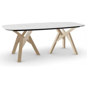 Calligaris Luxusní stůl Jungle Ceramic, CS4104-EC Rozměr: 200x100 cm, Deska: sklokeramika White Marble lesklá, Báze (rám+nohy): Přírodní dub (dřevo)