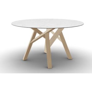 Calligaris Kulatý stůl Jungle Ceramic, Ø140 cm, CS4110-RDC 140 Rozměr: Ø 140 cm, Deska: sklokeramika White Marble lesklá, Báze (rám+nohy): Přírodní dub (dřevo)