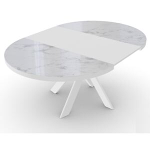 Calligaris Rozkládací oválný stůl Tivoli, dřevěný, CS4100 Rozměr: 130(190)x130 cm, Deska: Keramika White Marble/matný bílý lak, Báze (rám+nohy): Matný bílý lak (kov)