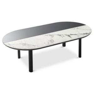 Calligaris Konferenční oválný stolek Bam, keramika, 110x60 cm, CS5128-L Deska: Matný černý lak/Keramika White Marble - ABS, Báze (rám+nohy): Matný černý lak (dřevo)