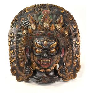 Dřevěná maska, Bhairab se soškou Buddhy, ručně malovaná, 60x64cm