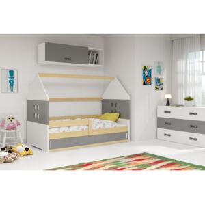 Dětská postel s úložným prostorem ve tvaru domku bez matrace 80x160 PRISCILA 1 - borovice / grafit