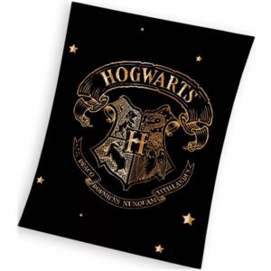Carbotex • Velká fleecová deka Harry Potter se zlatým erbem Bradavic - coral fleece s gramáží 240 gsm - 150 x 200 cm