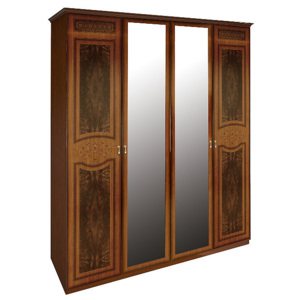 Čtyřdveřová šatní skříň MARGONA se zrcadlem, 189,5x215x59,5, třešeň