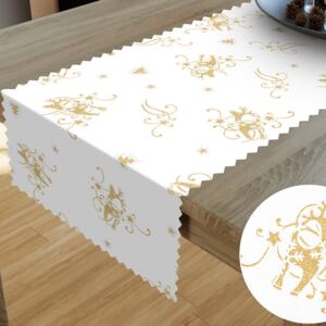 Goldea teflonový běhoun na stůl - vzor zlatí vánoční sobi na bílém 20x140 cm