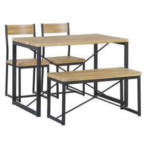 Jídelní sada - jídelní stůl 2 židle a lavice světlé dřevo s černou FLIXTON