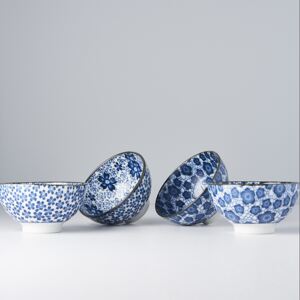 MIJ (MADE IN JAPAN) Sada misek Blue Plum & Cherry Blossom Design blue, 4 kusy