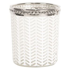 Bílý skleněný svícen na čajovou svíčku s kovovým zdobením - Ø 6*7 cm