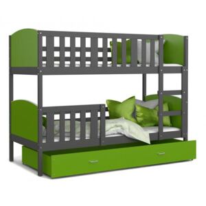 DOBRESNY Dětská patrová postel TAMI 80x160 cm s šedou konstrukcí v zelené barvě