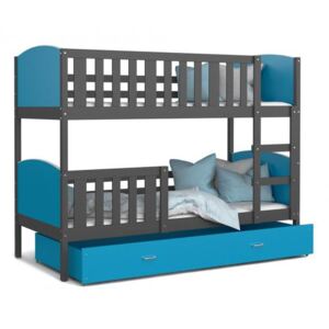 DOBRESNY Dětská patrová postel TAMI 80x160 cm s šedou konstrukcí v modré barvě