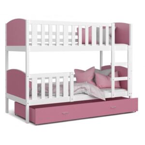 DOBRESNY Dětská patrová postel TAMI 80x190 cm s bílou konstrukcí v růžové barvě