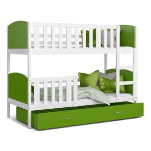 DOBRESNY Dětská patrová postel TAMI 80x160 cm s bílou konstrukcí v zelené barvě