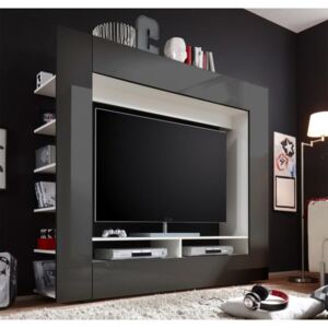 Luxusní TV a media stěna, černá / extra vysoký lesk, MEDI TV