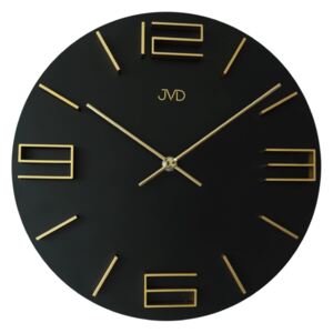 Černo - zlaté designové kovové kulaté moderní hodiny JVD HC32.3 s 3D číslicemi (POŠTOVNÉ ZDARMA!!)