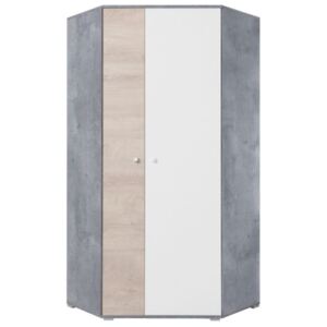 Rohová šatní skříň Giga 2 dub/ bílý lux / beton