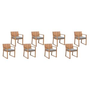 Sada 8 dřevěných zahradních židlí s šedými polštáři SASSARI