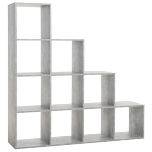 Regál 140x140 cm ve tvaru schodů s 10 úložnými prostory v šedé betonové barvě DO074