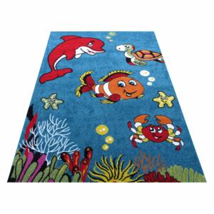 Dětský kusový koberec Mondo 04 Moře Ryby Delfín Želva modrý Rozměr: 160x220 cm