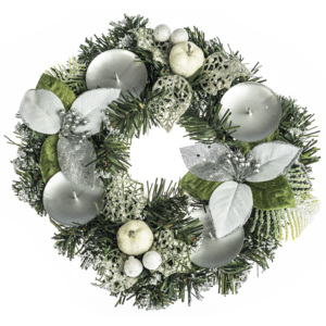 Vánoční dekorace s poinsetií pr. 25 cm, stříbrná