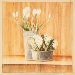 ART-STYLE Obrázek 20x20, hyacinty & tulipány, rám bílý s patinou