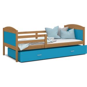 Dětská postel se šuplíkem MATTEO - 160x80 cm - modrá/olše