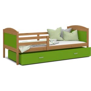 Dětská postel se šuplíkem MATTEO - 200x90 cm - zelená/olše