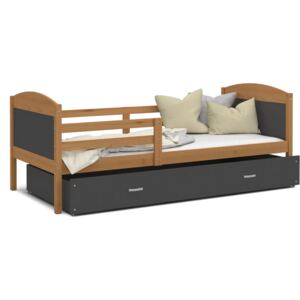 Dětská postel se šuplíkem MATTEO - 160x80 cm - šedá/olše