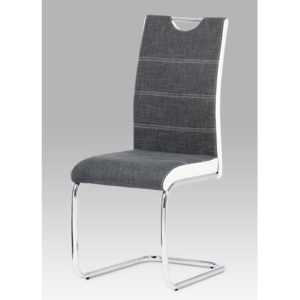 Autronic Jídelní židle, látka šedá / boky koženka bílá / chrom HC-582 GREY2