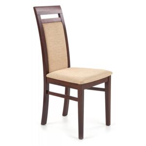 Jídelní židle ALBERT – masiv, látka, tmavý ořech / béžová