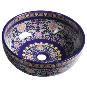 Sapho PRIORI keramické umyvadlo, průměr 40,5cm, 15,5cm, fialová s ornamenty PI022